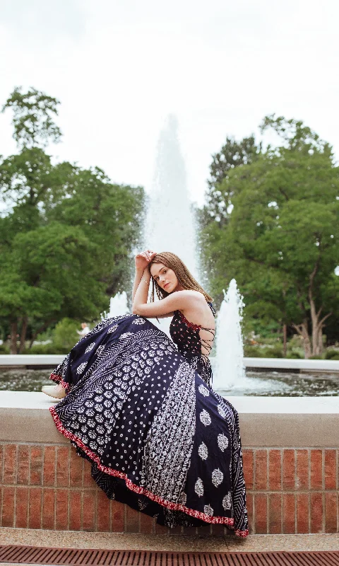 Aqua Printed Gown with Mirror and Resham Embroidery on Torso