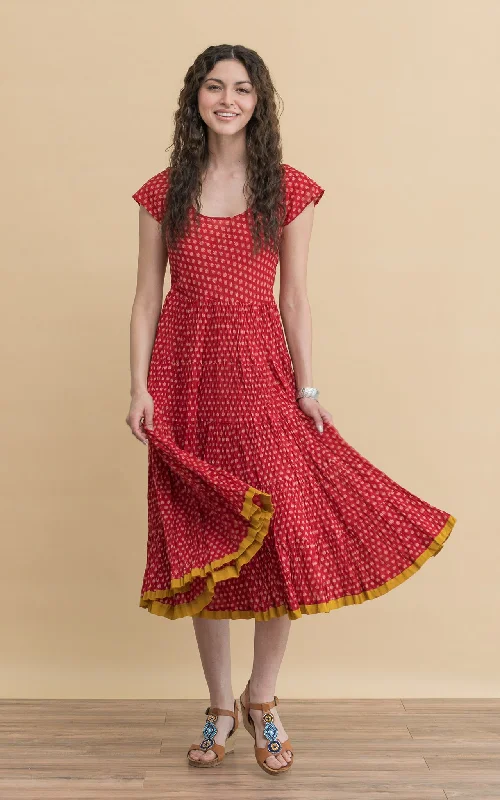 Baila Conmigo Dress, Cap Sleeve, Scarlet Calico
