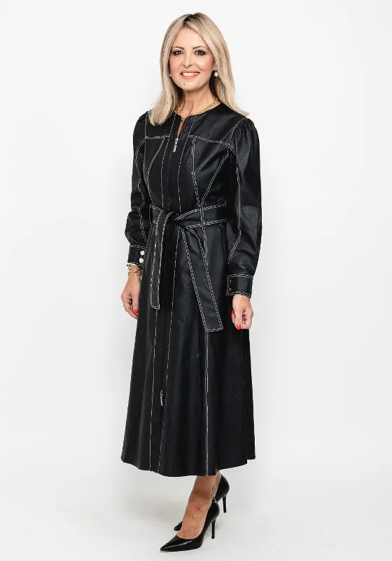 Camelot Contrast Stitch Faux Leather Dress, Black