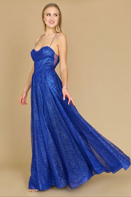 Dylan & Davids Long Sparkling Cowl Corset Prom Dress