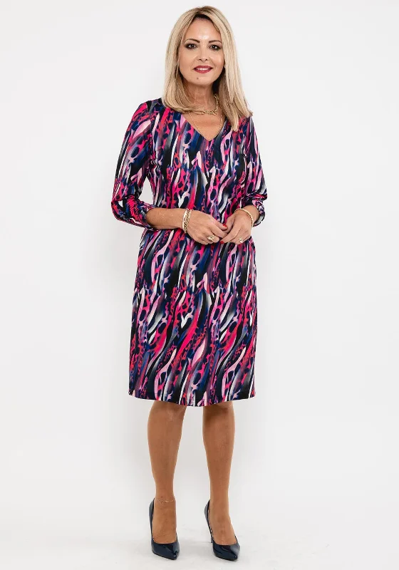 Leon Collection Mix Print Dress, Cerise Multi