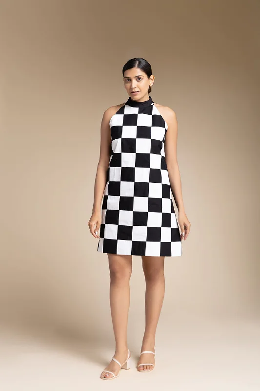 Matted Knee Length Dress - Black & White