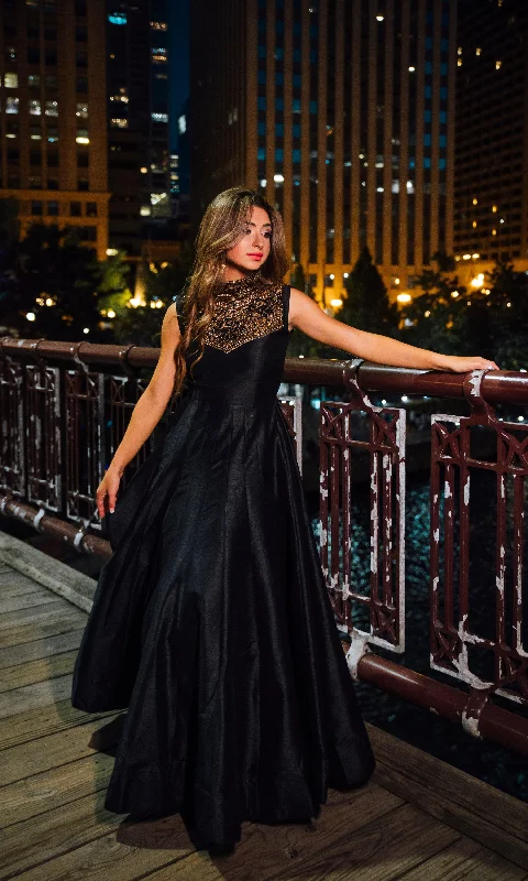 Mona Black Raw Silk Gown