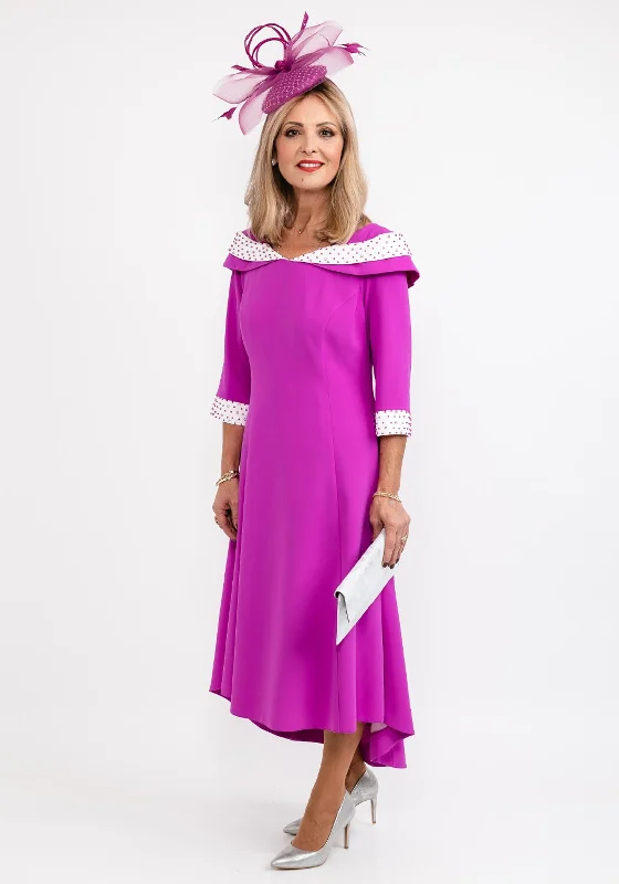 Lizabella Boat Neck Dipped Hem Dress, Fuchsia