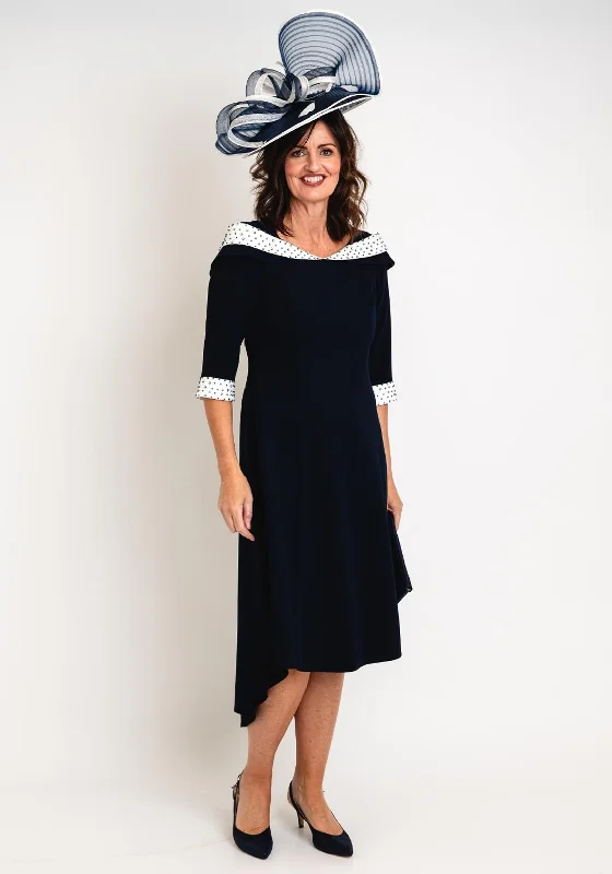 Lizabella Boat Neck Dipped Hem Dress, Navy