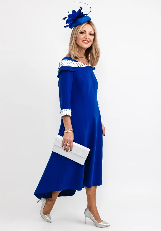 Lizabella Boat Neck Dipped Hem Dress, Royal