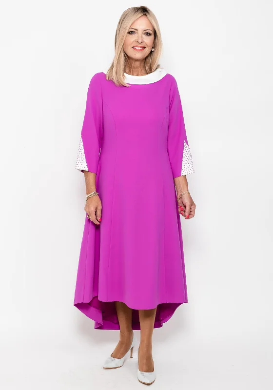 Lizabella Cowl Neck Dipped Hem Dress, Fuchsia