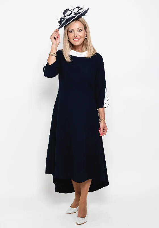 Lizabella Cowl Neck Dipped Hem Dress, Navy