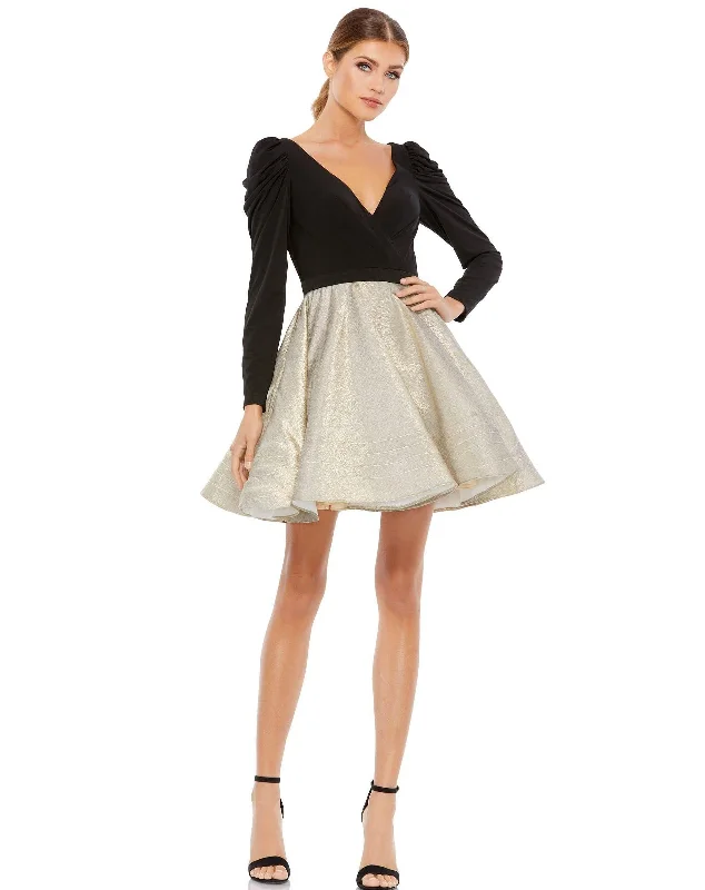 Mac Duggal 49296 Short Puffed Sleeve Metallic Dress