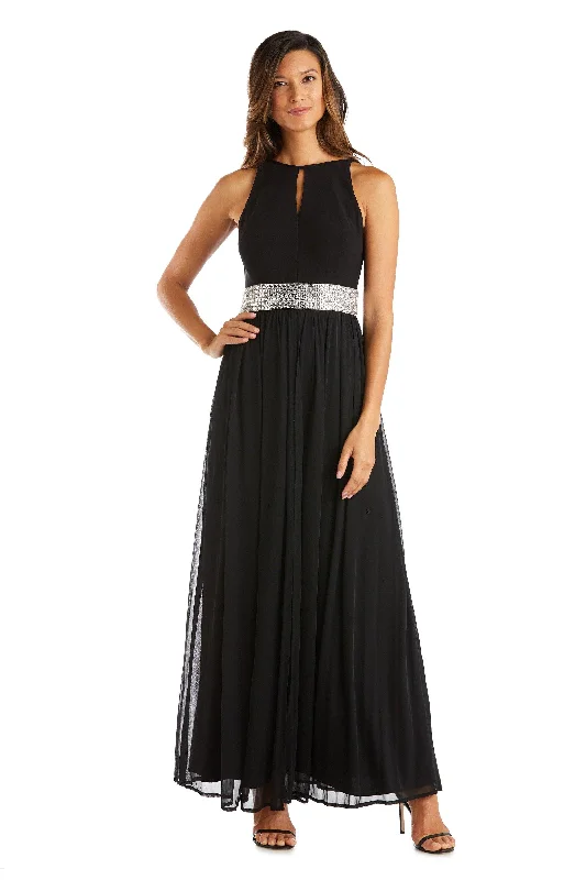 R&M Richards 5405P Long Formal Petite Halter Dress