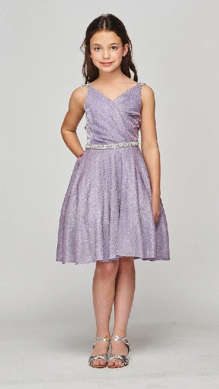 Short Beaded Metallic Flower Girl  Dress