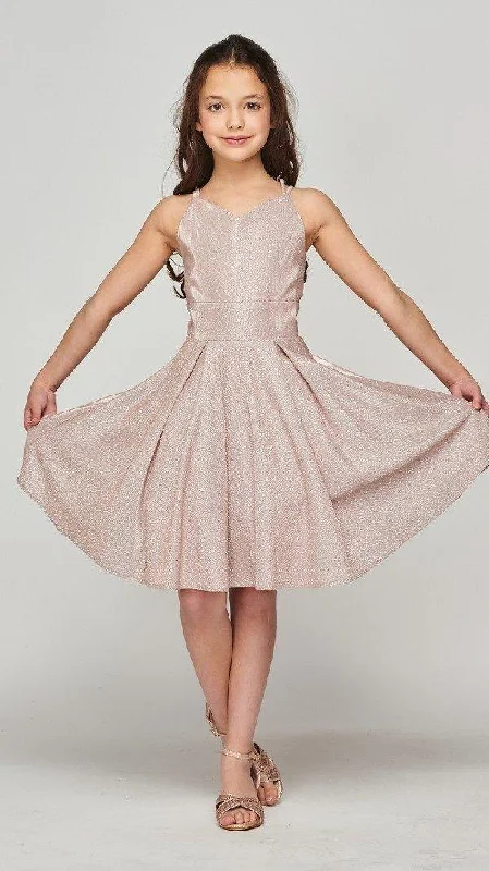 Short Spaghetti Strap Flower Girl Metallic Dress
