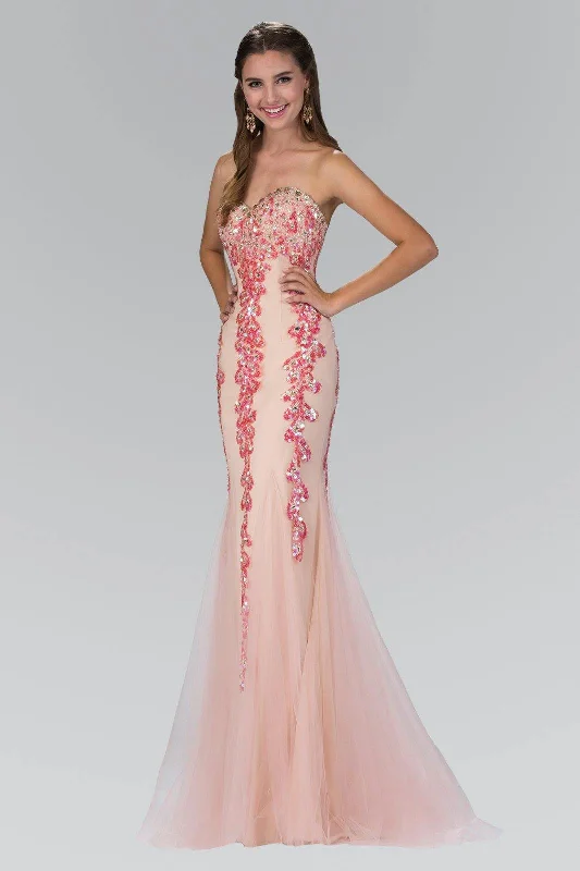 Long Prom Dress Accented with Sequin and Tulle Overlay