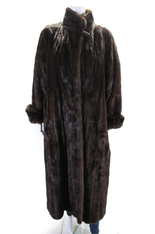 Designer Womens Mink Fur Long Sleeve Open Front Overcoat Dark Brown Elegant Longline Blazer Coat Designer Womens Mink Fur Long Sleeve Open Front Overcoat Dark Brown Elegant Longline Blazer Coat