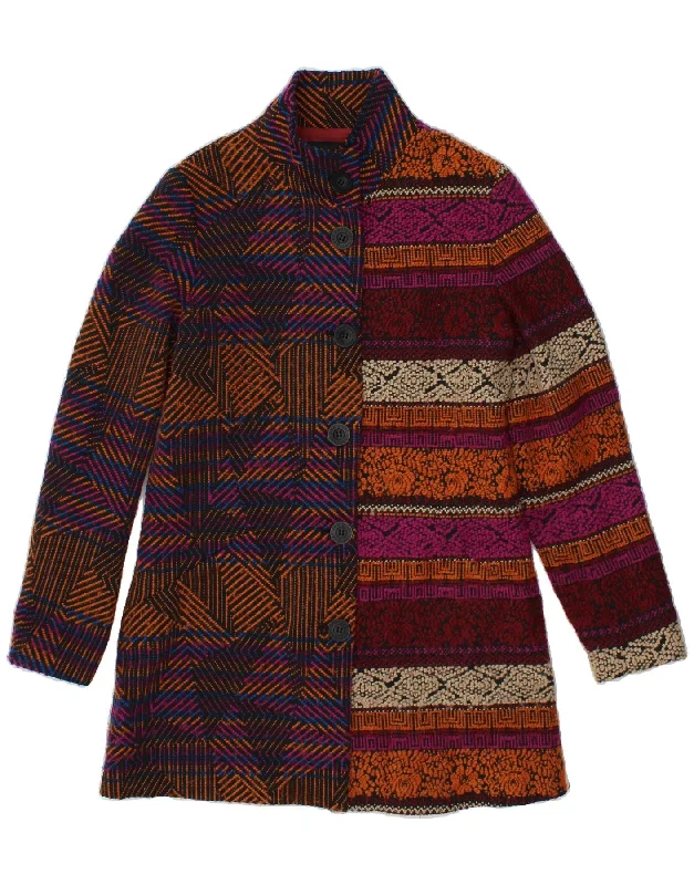 DESIGUAL Womens Overcoat IT 42 Medium Multicoloured Patchwork Acrylic High-Collar Winter Coat DESIGUAL Womens Overcoat IT 42 Medium Multicoloured Patchwork Acrylic High-Collar Winter Coat