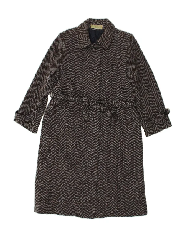 JIMMY HOURIHAN Womens Overcoat UK 14 Medium Grey Chevron New Wool Warm Layered Overcoat JIMMY HOURIHAN Womens Overcoat UK 14 Medium Grey Chevron New Wool Warm Layered Overcoat