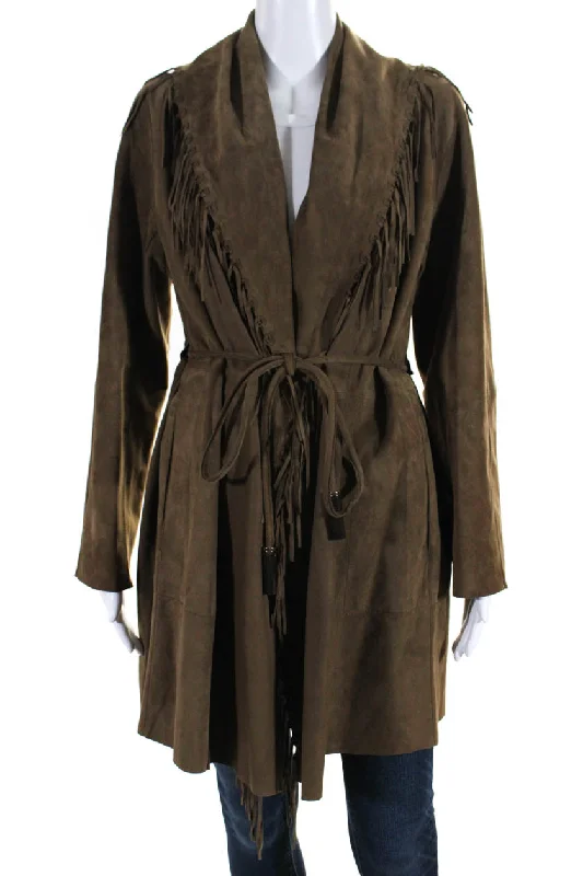 Lafayette 148 New York Womens Suede Fringe Hem Open Front Overcoat Brown Relaxed Knit Overcoat Lafayette 148 New York Womens Suede Fringe Hem Open Front Overcoat Brown Relaxed Knit Overcoat