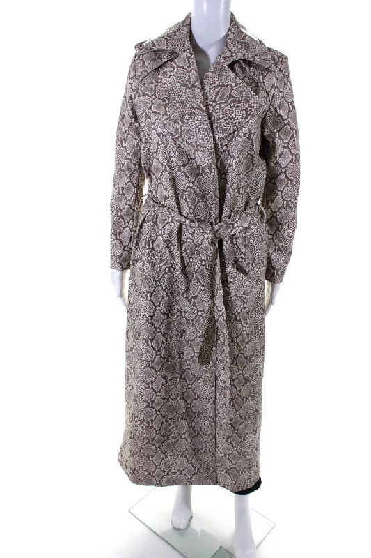 Michael Lo Sordo Women Faux Leather Snakeskin Print Belted Overcoat Brown Velvet Touch Overcoat Michael Lo Sordo Women Faux Leather Snakeskin Print Belted Overcoat Brown Velvet Touch Overcoat