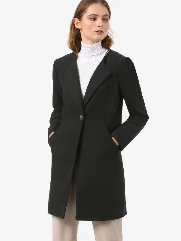 Mid-thigh Collarless Overcoat Single Breasted Outwear Winter Coat Elegant Cape Overcoat Mid-thigh Collarless Overcoat Single Breasted Outwear Winter Coat Elegant Cape Overcoat