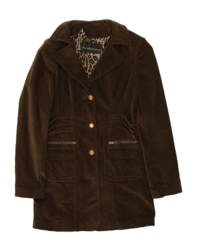 ROCCOBAROCCO Womens Corduroy Overcoat IT 42 Medium Brown Cotton Double-Breasted Long Coat ROCCOBAROCCO Womens Corduroy Overcoat IT 42 Medium Brown Cotton Double-Breasted Long Coat