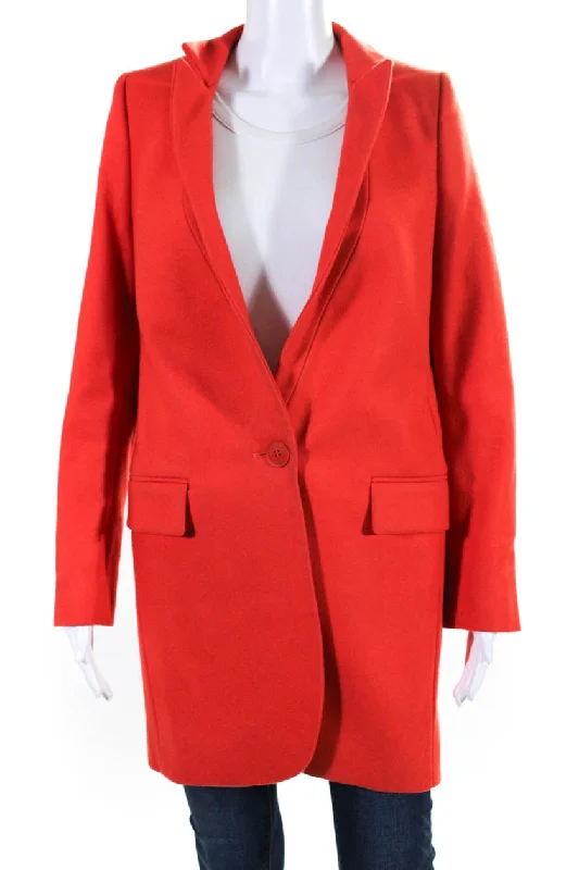 Stella McCartney Womens Wool One Button Inverted Collar Overcoat Orange Long Hooded Overcoat Stella McCartney Womens Wool One Button Inverted Collar Overcoat Orange Long Hooded Overcoat