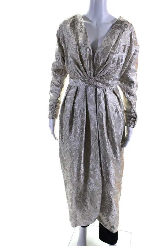Ulla Maija Womens Brocade One Button Long Sleeved Long Overcoat Cream Luxe Tailored Overcoat Ulla Maija Womens Brocade One Button Long Sleeved Long Overcoat Cream Luxe Tailored Overcoat