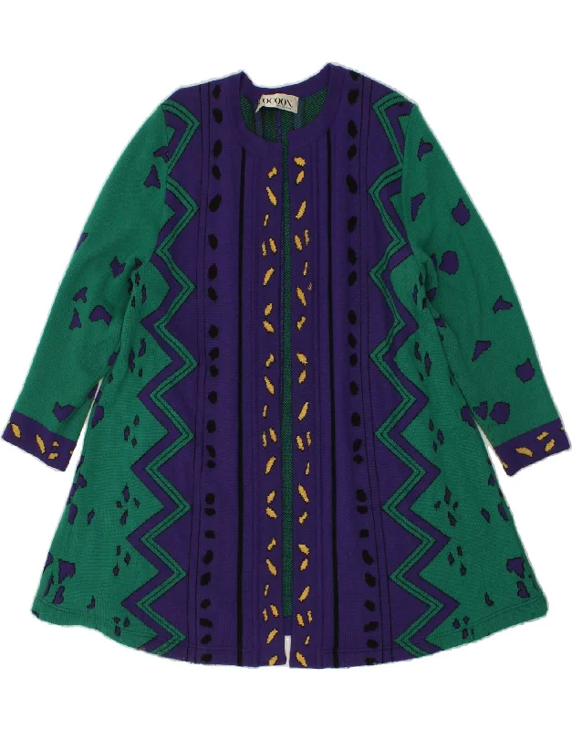 VINTAGE Womens Abstract Pattern Knit Overcoat UK 14 Large Purple Quilted Belted Coat VINTAGE Womens Abstract Pattern Knit Overcoat UK 14 Large Purple Quilted Belted Coat