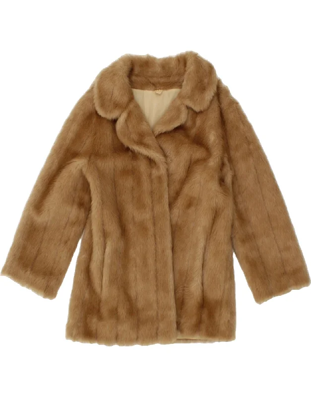 VINTAGE Womens Faux Fur Overcoat UK 12 Medium Beige Acrylic Elegant Checkered Overcoat VINTAGE Womens Faux Fur Overcoat UK 12 Medium Beige Acrylic Elegant Checkered Overcoat