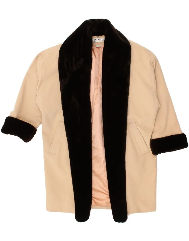 VINTAGE Womens Open Overcoat UK 10 Small Off White Colourblock Virgin Wool Relaxed Fit Overcoat VINTAGE Womens Open Overcoat UK 10 Small Off White Colourblock Virgin Wool Relaxed Fit Overcoat