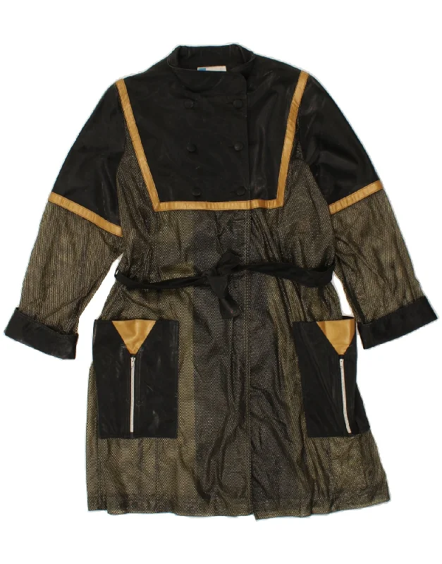VINTAGE Womens Overcoat UK 16 Large Black Colourblock Polyurethane Reversible Winter Coat VINTAGE Womens Overcoat UK 16 Large Black Colourblock Polyurethane Reversible Winter Coat