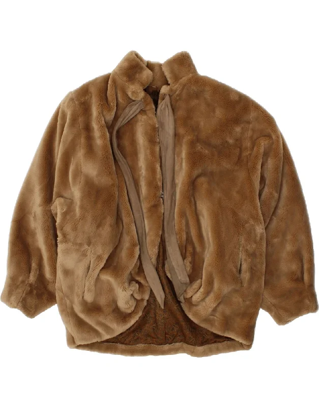 VINTAGE Womens Oversized Faux Fur Overcoat IT 44 Medium Brown Luxury Cashmere Overcoat VINTAGE Womens Oversized Faux Fur Overcoat IT 44 Medium Brown Luxury Cashmere Overcoat