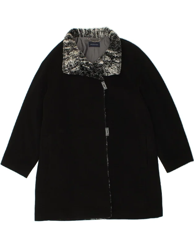 WINDSMOOR Womens Loose Fit Overcoat UK 14 Large Black Wool Double-Layered Wool Coat WINDSMOOR Womens Loose Fit Overcoat UK 14 Large Black Wool Double-Layered Wool Coat