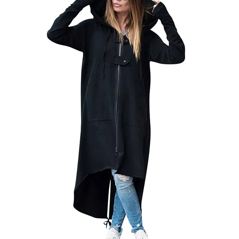 Alternative Fashion Long Sleeve Hooded Trench Coat / Black Zipper Velvet Women Overcoat Draped Collar Overcoat Alternative Fashion Long Sleeve Hooded Trench Coat / Black Zipper Velvet Women Overcoat Draped Collar Overcoat