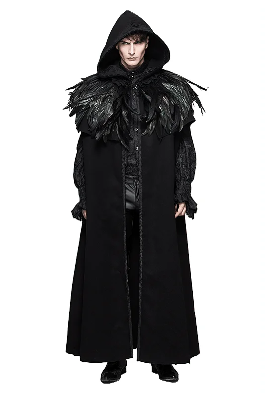 Steampunk Long Cloak Coat with Detachable Feathers / Warm Loose Velvet Hooded Overcoats Lightweight Minimalist Coat Steampunk Long Cloak Coat with Detachable Feathers / Warm Loose Velvet Hooded Overcoats Lightweight Minimalist Coat
