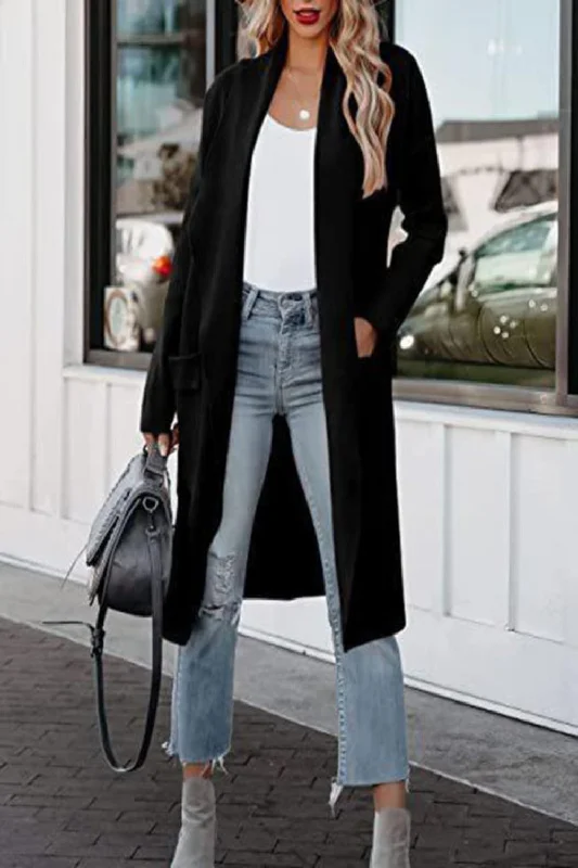 Women’s Casual Overcoat With Large Front Pockets And Folded Collar Boho Fringe Overcoat Women’s Casual Overcoat With Large Front Pockets And Folded Collar Boho Fringe Overcoat