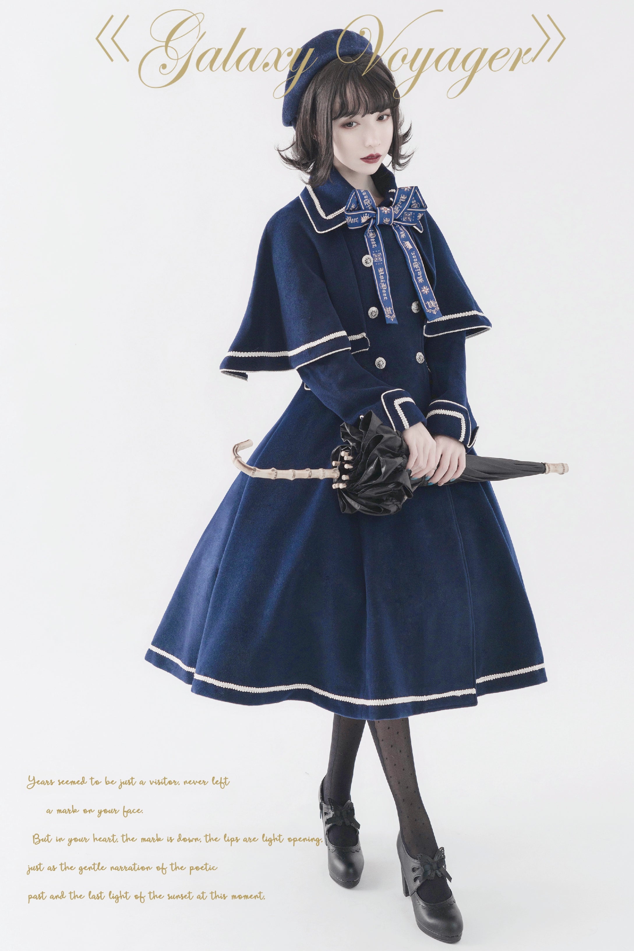 Unideer~Galaxy Traveler~Classic School Lolita Overcoat with Detachable Cape and Bow Minimalist Wrap Coat Unideer~Galaxy Traveler~Classic School Lolita Overcoat with Detachable Cape and Bow Minimalist Wrap Coat