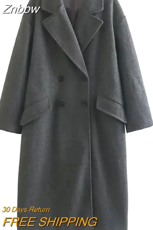 Znbbw TRAF Women 2023 Winter Gray Thick Woolen Coats With Button Loose Long Sleeves Pocket Ladies Elegant OverCoat 202310 Feminine Silhouette Coat Znbbw TRAF Women 2023 Winter Gray Thick Woolen Coats With Button Loose Long Sleeves Pocket Ladies Elegant OverCoat 202310 Feminine Silhouette Coat