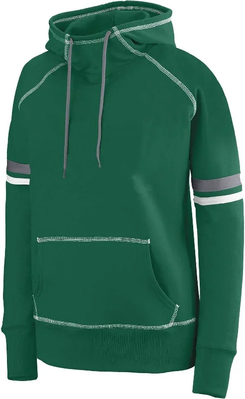 Augusta 5440 Ladies Spry Hoody - Dark Green White Graphite Hoodie with Hem Fringe Bohemian Relaxed Augusta 5440 Ladies Spry Hoody - Dark Green White Graphite Hoodie with Hem Fringe Bohemian Relaxed