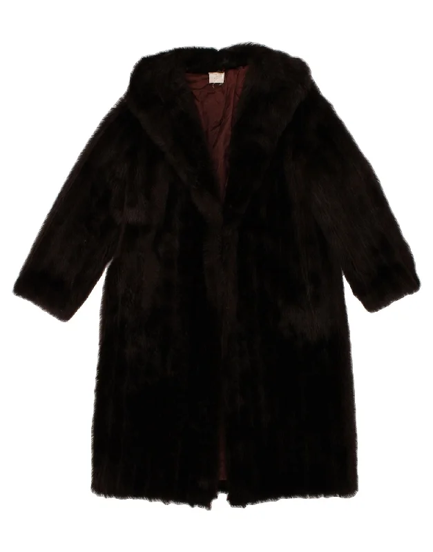 VINTAGE Womens Faux Fur Overcoat UK 14 Medium Brown Acrylic Heavyweight Classic Coat VINTAGE Womens Faux Fur Overcoat UK 14 Medium Brown Acrylic Heavyweight Classic Coat