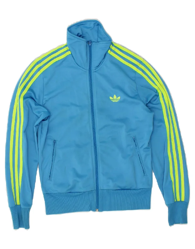 ADIDAS Womens Graphic Tracksuit Top Jacket UK 12 Medium Blue Polyester Zippered Front Buttoned Front Snap Front ADIDAS Womens Graphic Tracksuit Top Jacket UK 12 Medium Blue Polyester Zippered Front Buttoned Front Snap Front
