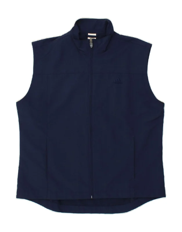 ADIDAS Womens Sleeveless Tracksuit Top Jacket UK 16 Large Navy Blue Cotton Fabric Linen Fabric Terry Fabric ADIDAS Womens Sleeveless Tracksuit Top Jacket UK 16 Large Navy Blue Cotton Fabric Linen Fabric Terry Fabric