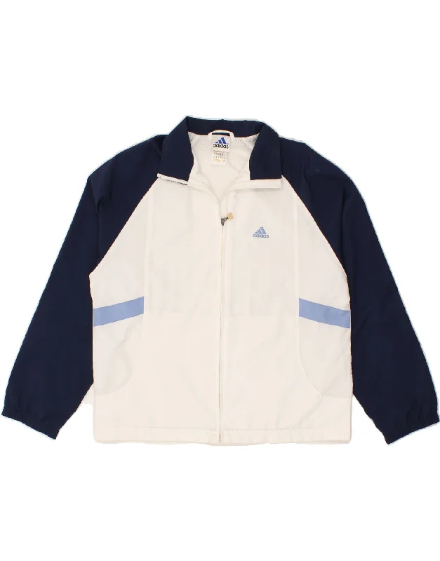 ADIDAS Womens Tracksuit Top Jacket UK 14 Large White Colourblock Zippered Front Buttoned Front Snap Front ADIDAS Womens Tracksuit Top Jacket UK 14 Large White Colourblock Zippered Front Buttoned Front Snap Front