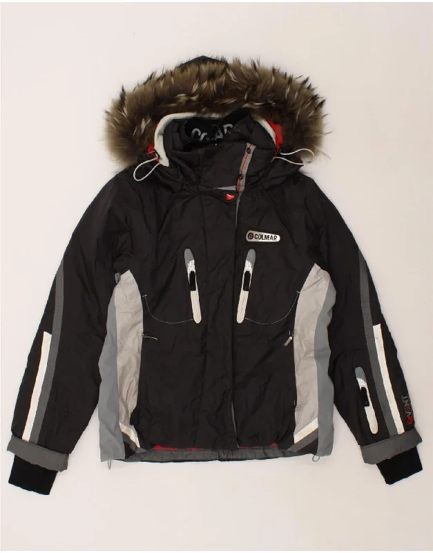 COLMAR Womens Hooded Ski Jacket UK 14 Large Black Colourblock Denim Jacket Leather Jacket Suede Jacket COLMAR Womens Hooded Ski Jacket UK 14 Large Black Colourblock Denim Jacket Leather Jacket Suede Jacket