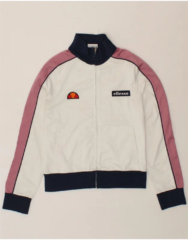 ELLESSE Womens Graphic Tracksuit Top Jacket UK 12 Medium White Polyester Fleece Jacket Down Jacket Parka ELLESSE Womens Graphic Tracksuit Top Jacket UK 12 Medium White Polyester Fleece Jacket Down Jacket Parka