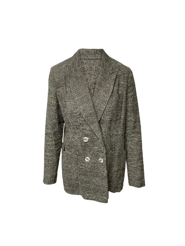 Isabel Marant Kelis Double-breasted Donegal Jacket In Grey Silk Denim Jacket Leather Jacket Suede Jacket Isabel Marant Kelis Double-breasted Donegal Jacket In Grey Silk Denim Jacket Leather Jacket Suede Jacket
