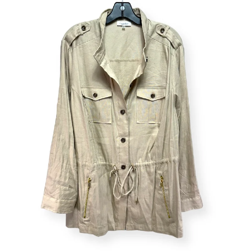 Linen Jacket Other By Calvin Klein In Tan, Size: 2x One-Shoulder Jacket Off-the-Shoulder Jacket Asymmetrical Jacket Linen Jacket Other By Calvin Klein In Tan, Size: 2x One-Shoulder Jacket Off-the-Shoulder Jacket Asymmetrical Jacket