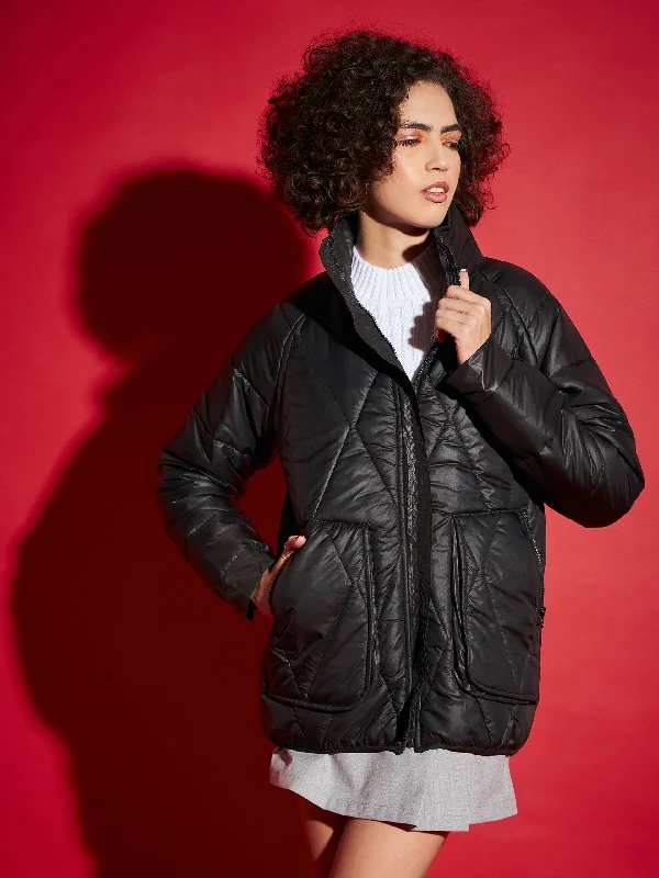 Women Black High Neck Diamond Quilt Puffer Jacket Anorak Shell Jacket Lightweight Jacket Women Black High Neck Diamond Quilt Puffer Jacket Anorak Shell Jacket Lightweight Jacket