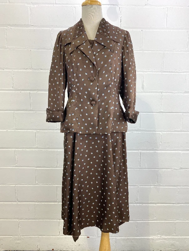 Vintage 1950s Brown Polka Dot Silk 2 Piece Dress & Jacket, Florence Vingst, Medium Chenille Jacket Brocade Jacket Lace Jacket Vintage 1950s Brown Polka Dot Silk 2 Piece Dress & Jacket, Florence Vingst, Medium Chenille Jacket Brocade Jacket Lace Jacket