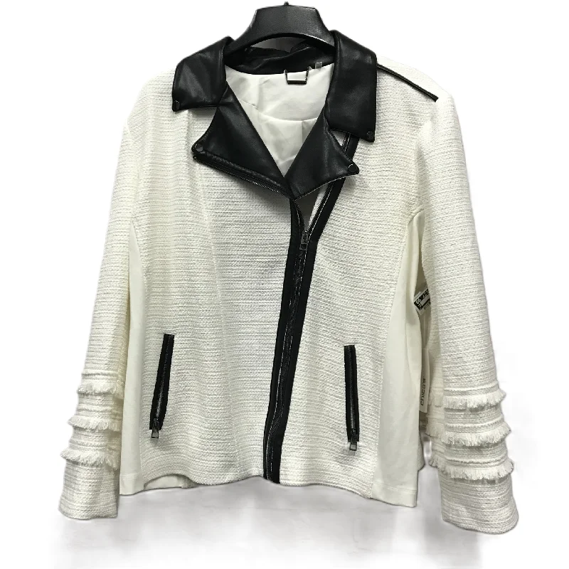White Jacket Moto By Chicos, Size: 1x Notch Collar Jacket Peter Pan Collar Jacket Cowl Neck Jacket White Jacket Moto By Chicos, Size: 1x Notch Collar Jacket Peter Pan Collar Jacket Cowl Neck Jacket