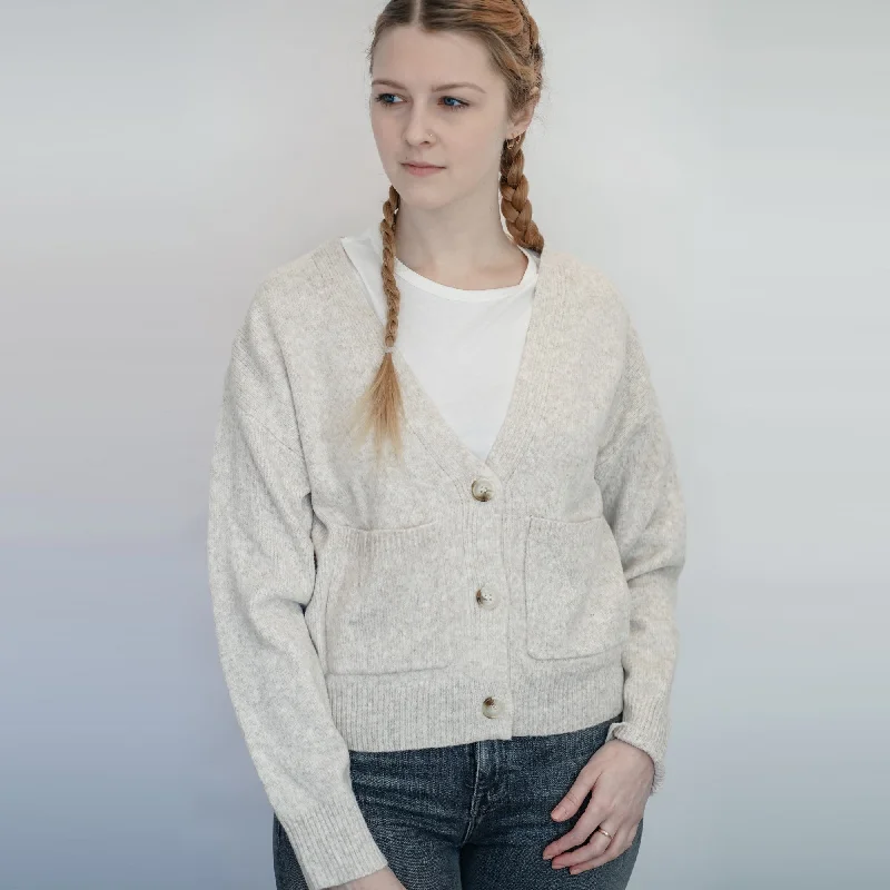 Button Cardigan (Oat) Boat Neck Shawl Collar Notched Collar
